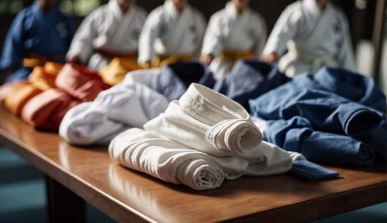 A karate-gi being carefully selected and laid out for practice