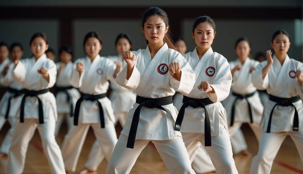 Influential women practicing karate, exuding strength and determination